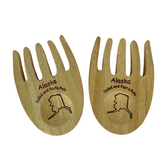 Alaska Salad Pasta Server Forks Pals Arctic Solid Birch Wood Serving Tongs - Picture 5 of 5